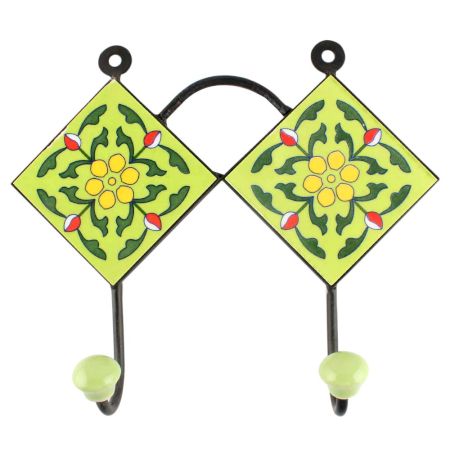 Pea Green Tiny Flower Ceramic Tile Wall Hook